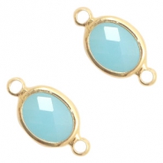 Crystal glass connectors oval 10x9mm Turquoise Blue opal-Gold