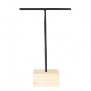 Jewellery display T-From for earrings with wooden standard Black-Wood