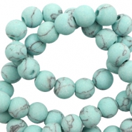 Natural stone beads Calcite 8mm matt with marble look Light Turquoise Blue