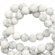 Natural stone beads Calcite 6mm matt with marble look White