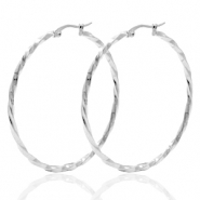Stainless steel earrings creole 50mm twist Silver