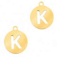 Stainless steel charms round 10mm initial coin K Gold