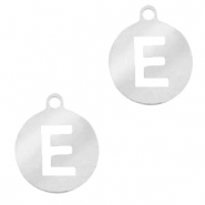 Stainless steel charms round 10mm initial coin E Silver