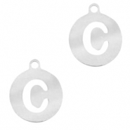 Stainless steel charms round 10mm initial coin C Silver