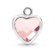 Crystal glass charms heart Light Pink-Silver