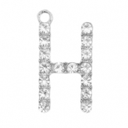 Metal rhinestone charms initial H Antique Silver