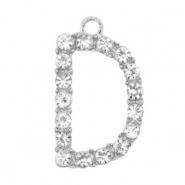 Metal rhinestone charms initial D Antique Silver