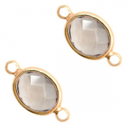 Crystal glass connectors oval 16x9mm Black Diamond crystal-Gold