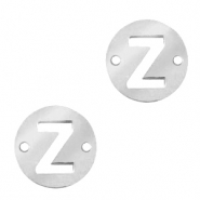 Stainless steel charms connector round 10mm initial coin Z Silver