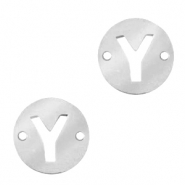 Stainless steel charms connector round 10mm initial coin Y Silver