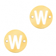 Stainless steel charms connector round 10mm initial coin W Gold