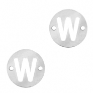 Stainless steel charms connector round 10mm initial coin W Silver