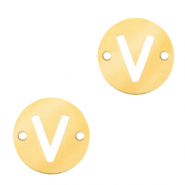 Stainless steel charms connector round 10mm initial coin V Gold