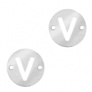 Stainless steel charms connector round 10mm initial coin V Silver