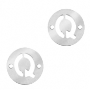 Stainless steel charms connector round 10mm initial coin Q Silver