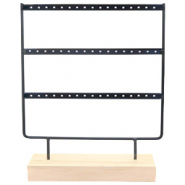Jewellery display three rows for earrings with wooden standard Black-Wood
