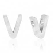 Stainless steel beads letter V Silver