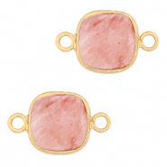 Natural stone charms connector 12x12mm Blossom Pink-Gold