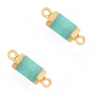 Natural stone charms connector hexagon Icy Turquoise Blue-Gold