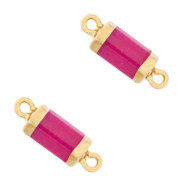 Natural stone charms connector hexagon Magenta Purple-Gold