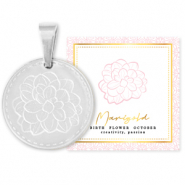 Stainless steel Mix & Match charms 15mm Birth flower October-Marigold Silver