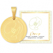 Stainless steel Mix & Match charms 15mm Birth flower August-Poppy Gold