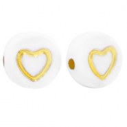 Acrylic letter beads hearts White-Gold
