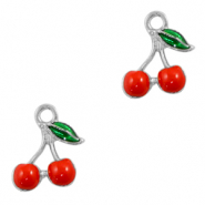 Metal charms cherries Silver-Red