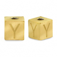 Stainless steel beads letter Y Gold