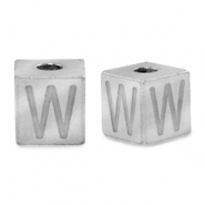 Stainless steel beads letter W Silver