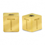 Stainless steel beads letter T Gold