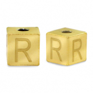 Stainless steel beads letter R Gold