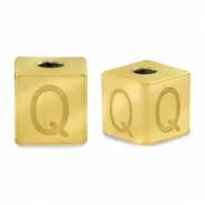 Stainless steel beads letter Q Gold