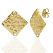 Stainless steel earrings/earpin square hammered with eye Gold