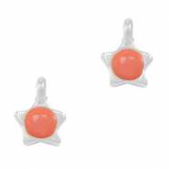 DQ European metal charms star Coral Red-Antique Silver (nickel free)