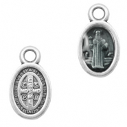 DQ European metal charms religious oval Antique Silver-Black Transparent (nickel free)