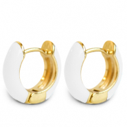 Trendy earrings creole enamel 15mm White-Gold