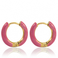 Stainless steel earrings creole enamel 16mm Punch Pink-Gold
