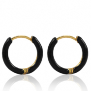 Stainless steel earrings creole enamel 17mm Black-Gold