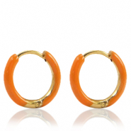 Stainless steel earrings creole enamel 14mm Orange-Gold