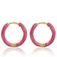 Stainless steel earrings creole enamel 14mm Punch Pink-Gold