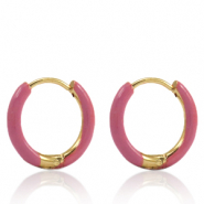 Stainless steel earrings creole enamel 14mm Thulian Pink-Gold