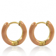 Stainless steel earrings creole enamel 16mm Sandstone Brown-Gold