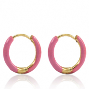 Stainless steel earrings creole enamel 14mm Thulian Pink-Gold