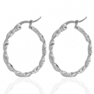 Stainless steel earrings creole 25mm twist Silver