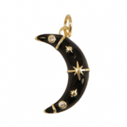 Brass TQ metal charms moon enamel Gold-Black