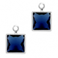Crystal glass charms square Royal Blue-Silver