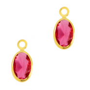 Crystal glass charms oval Ruby Pink-Gold