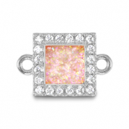 Brass TQ metal charms connector square enamel Silver-Light Pink