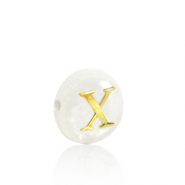 Shell beads letter X Gold-White (natural colour)
